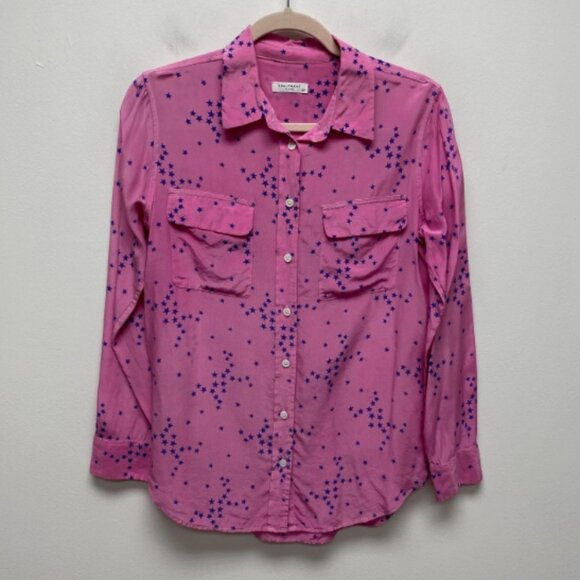 Equipment Femme Women Pink Blue Star Print Slim Signature Silk Button Up Shirt S - Picture 1 of 7